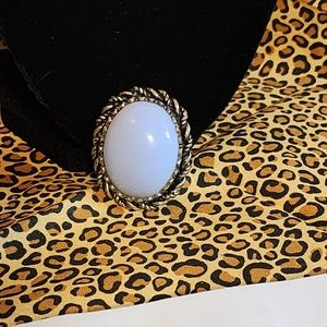 Vintage Costume Jewelry Brooch Pale Blue and Silver Metal.